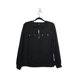 Shein Lune Black Gold Hardware Half Zip Flap Pocket Waffle Knit Top Large Women